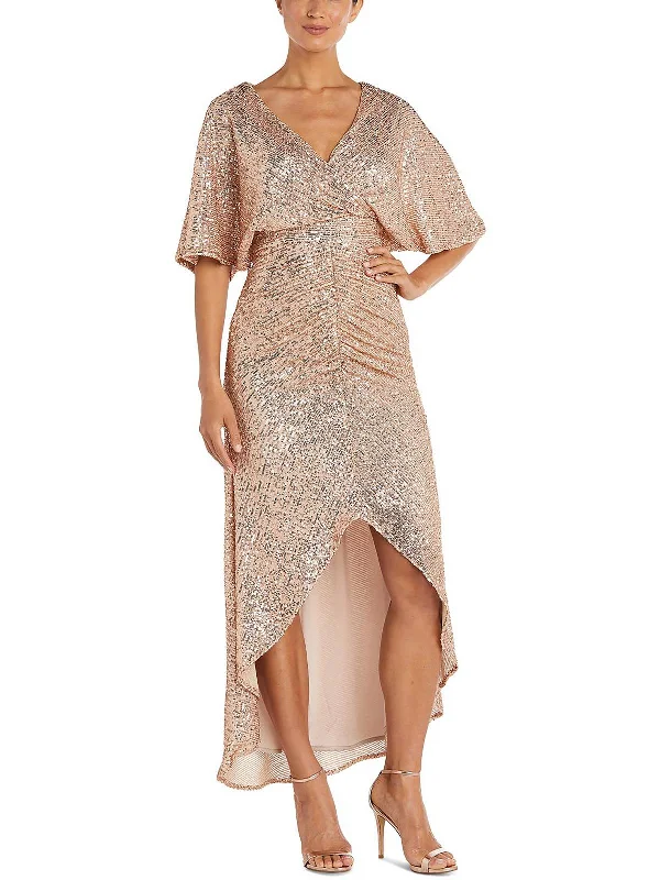 Womens Sequined Tea-Length Evening Dress Gold Sequin Dress