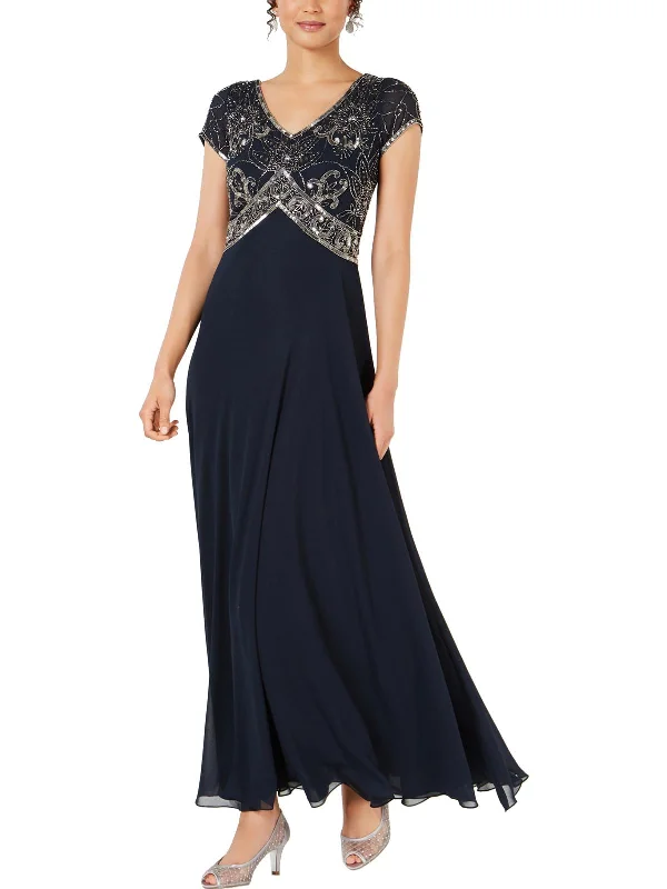 Womens Sequined V-Neck Evening Dress Sequin Fit Dress